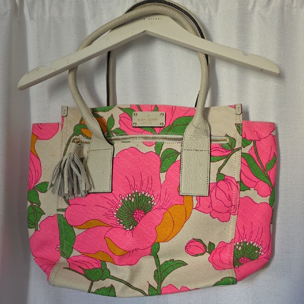 Vintage Kate Spade Pink and Green Floral Canvas Tote